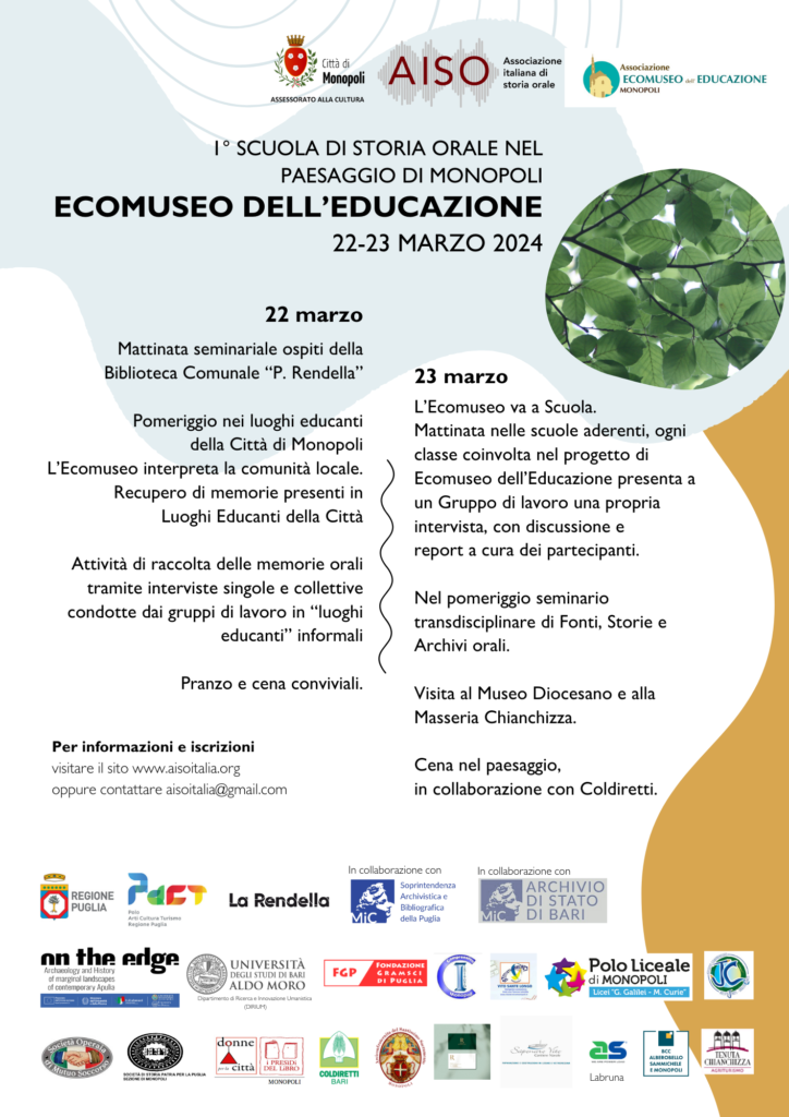 1° scuola storia orale nel paesaggio di Monopoli Ecomuseo dell'Educazione 